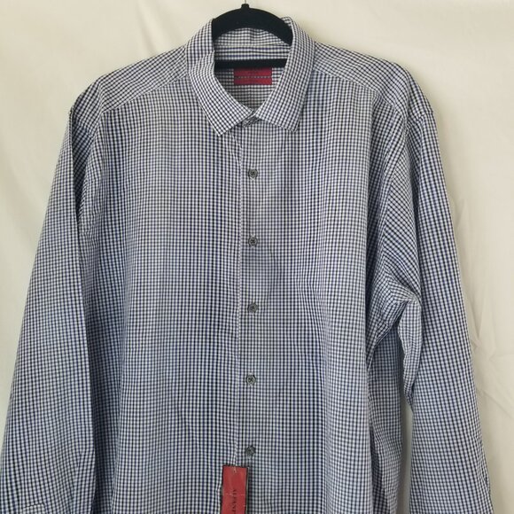 Alfani Men XL 17/36-37 Fitted Performance Long Sleeve Button Up Check Blue Shirt - Picture 4 of 16
